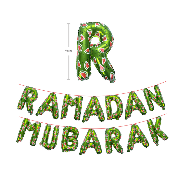 Ramadan Decoration | Ramadan Mubarak Watermelon Foil Letter Balloons Hanging Decoration Green