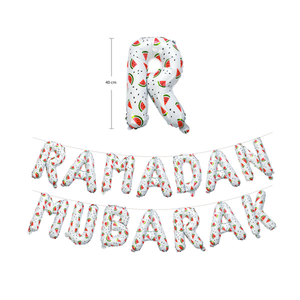 Ramadan Decoration | Ramadan Mubarak Watermelon Foil Letter Balloons Hanging Decoration White