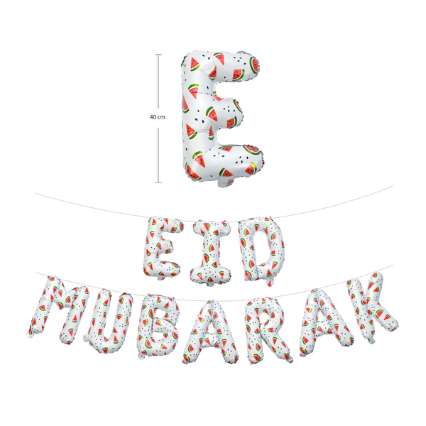 Eid Decoration| Eid Mubarak Watermelon Foil Letter Balloons Hanging Decoration White